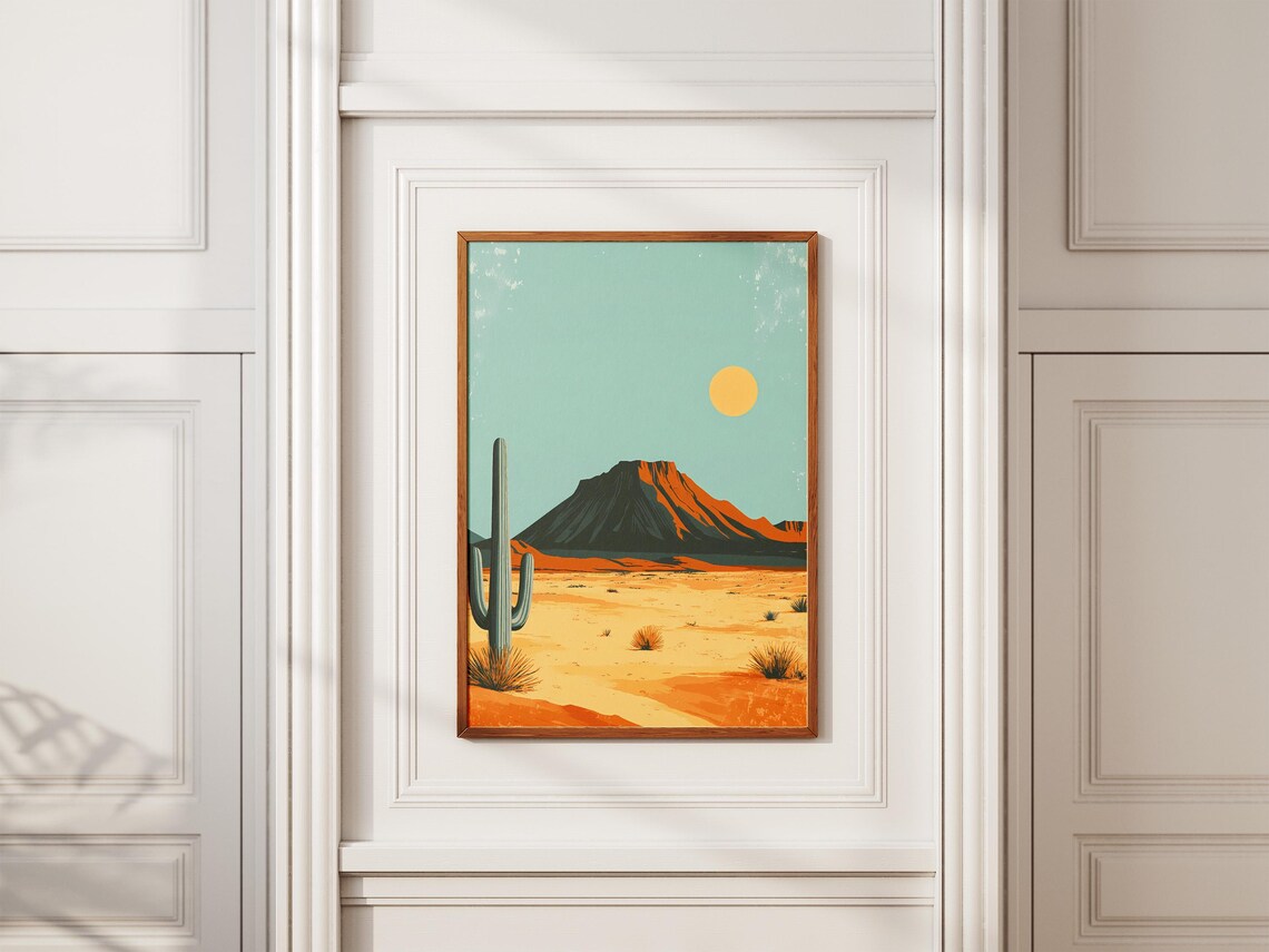 Sonoran Desert Saguaro Cactus Red Mesa Golden Sun Travel Poster - Image 2