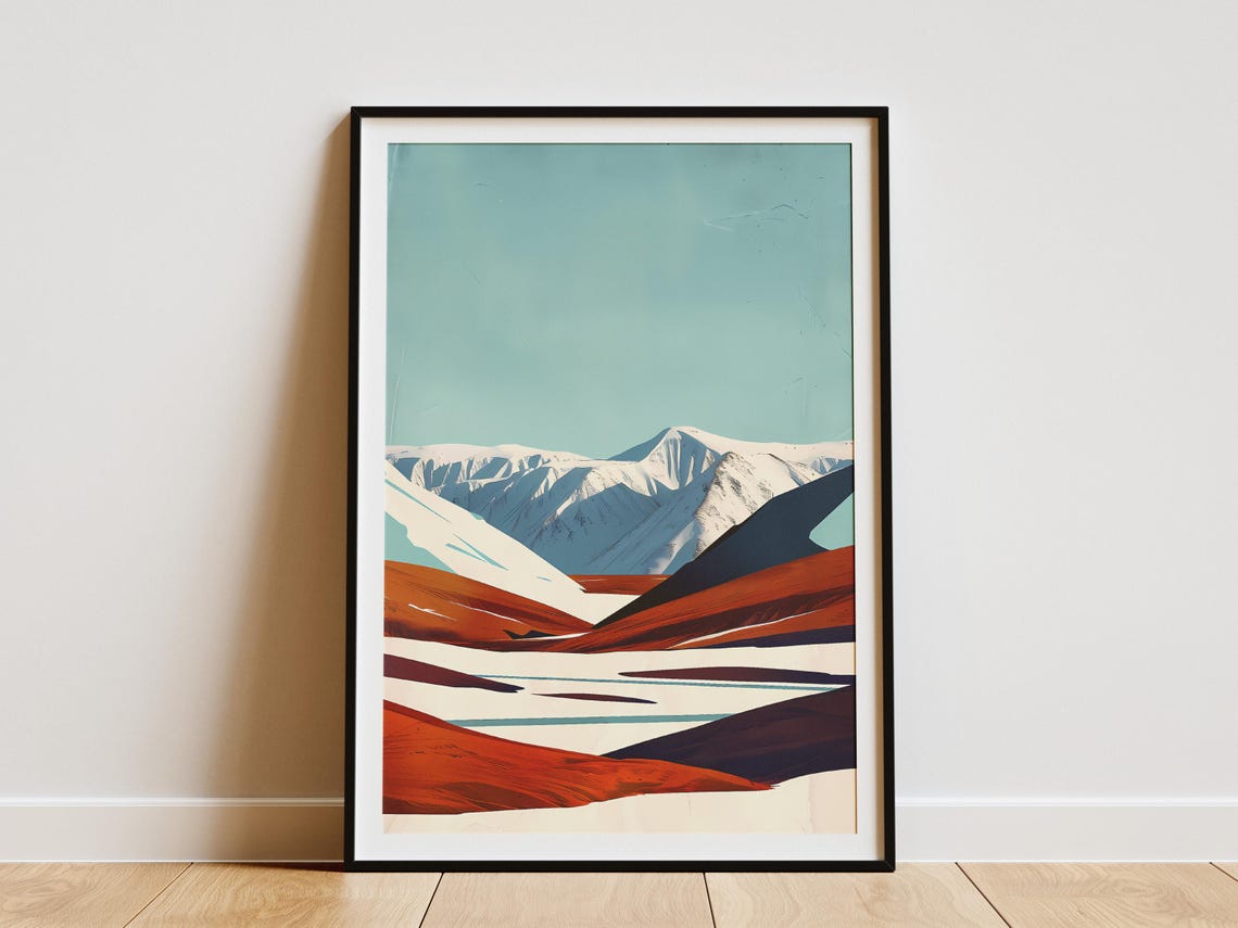 Antarctica Abstract Modern Snow Mountains Red Ridge Art Poster