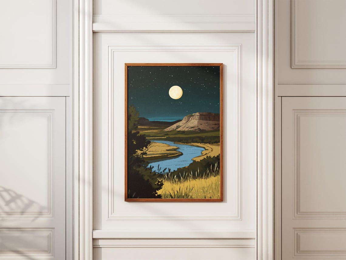 Theodore Roosevelt National Park Moon Over River And Badlands Poster - Image 2
