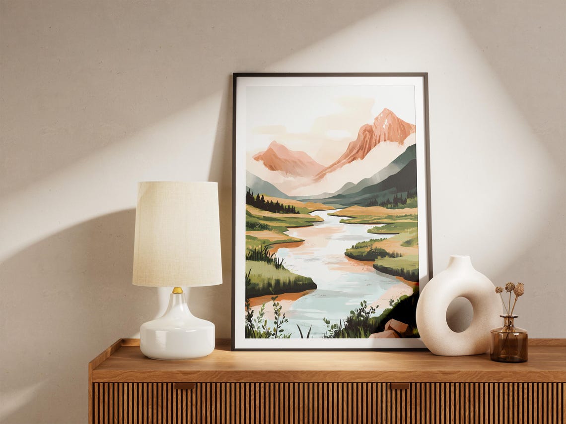 Mist Covered River Valley Landscape Poster Modern Nature Art Print Abstract Mountain Print Home Decor Wall Art Peaceful River Scene Nature - Image 5