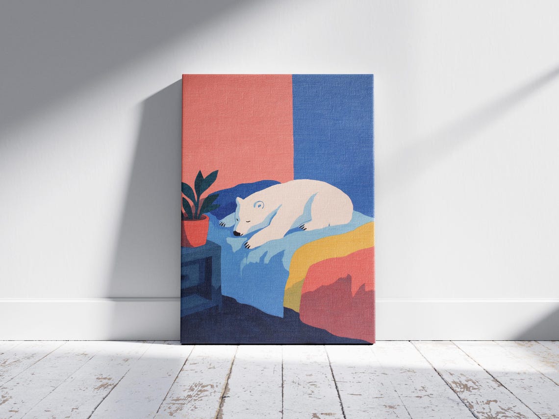 Matisse Style Bear Art Print Peaceful Sleeping Polar Painting Modern Colorful Gouache Wall Decor For Nursery Or Bedroom Whimsical - Image 2