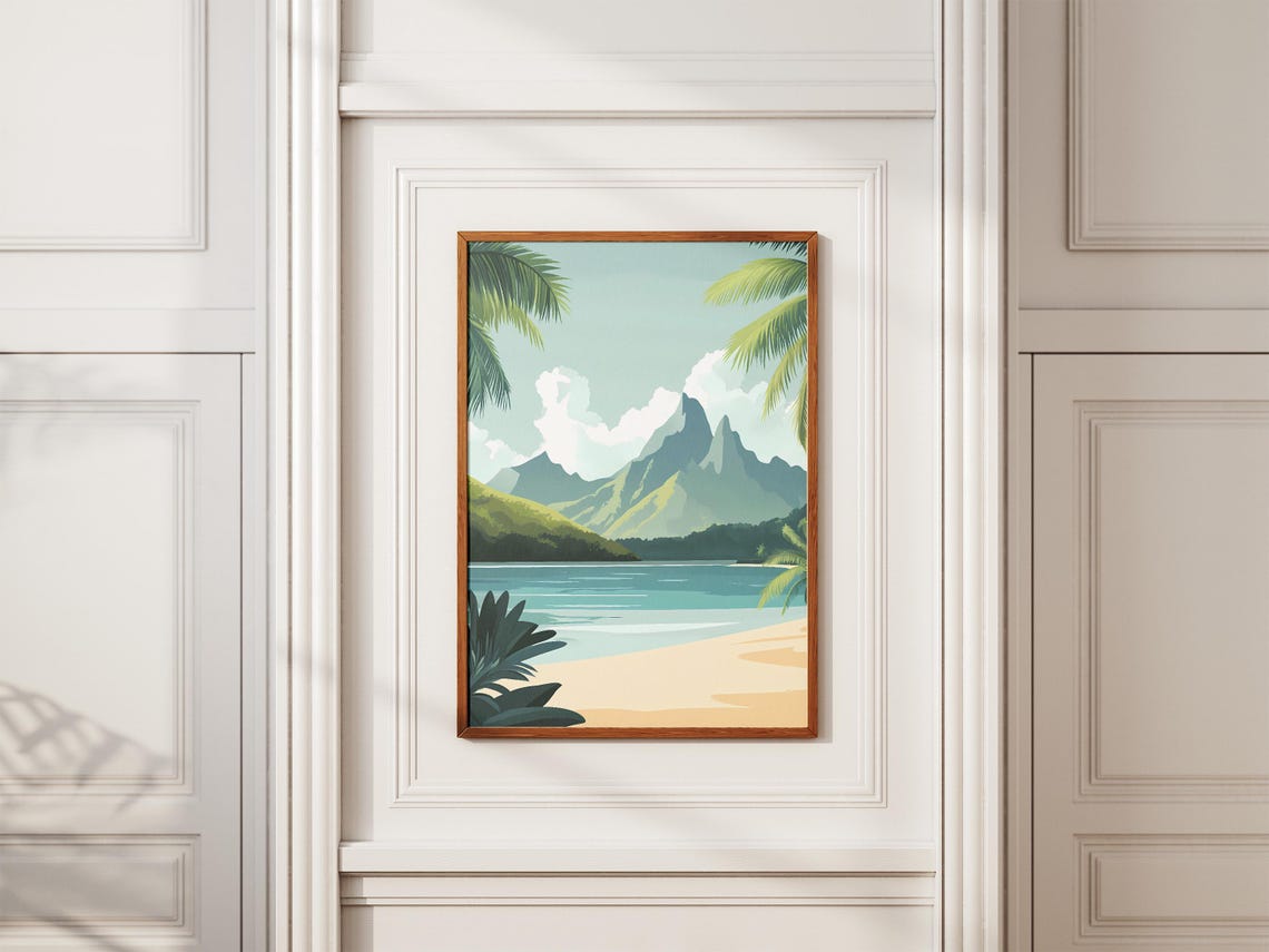 Moorea French Polynesia Jagged Volcanic Peak and Calm Bay Poster - Image 2