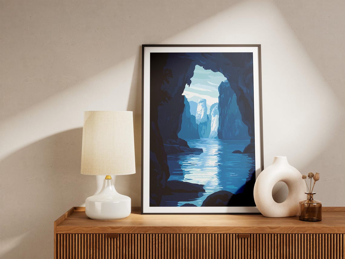 Reed Flute Cave China Blue Karst Cave River Nature Travel Poster - Image 4