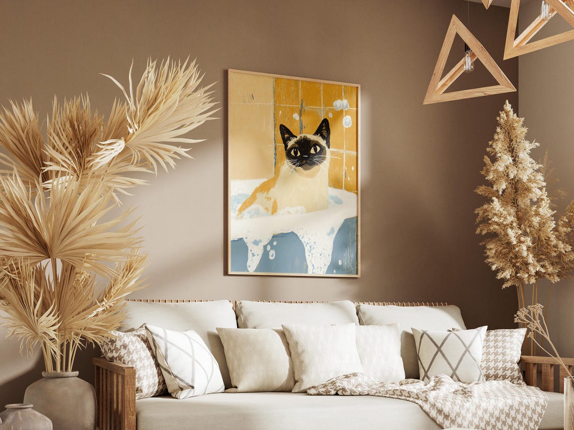Siamese Cat Bathtub Poster Print, Cute Bathroom Decor - Image 3