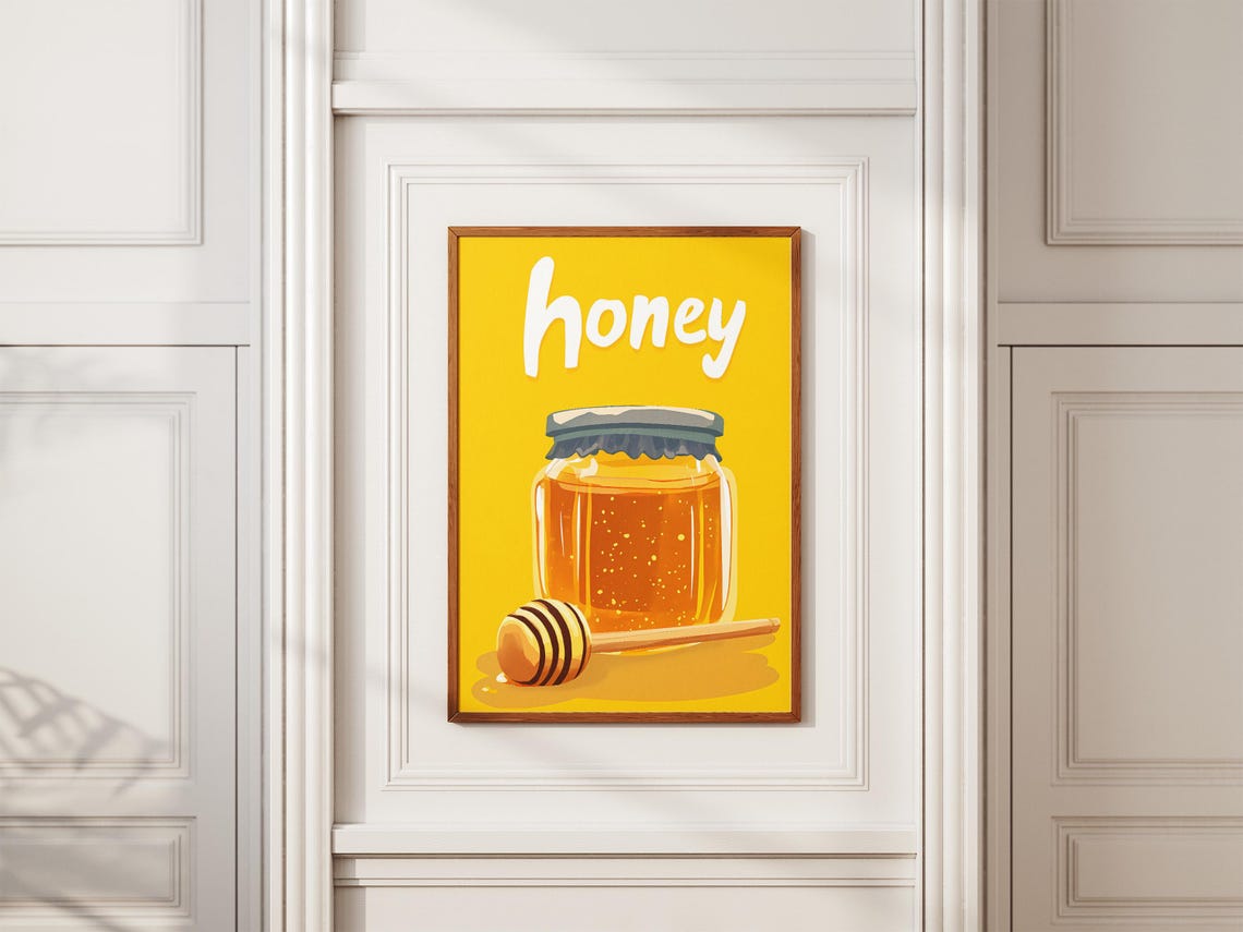 Golden Honey Jar Dipper Bold Yellow Retro Kitchen Typography Poster - Image 2