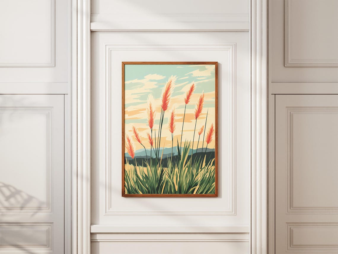 Pampas Grass Silhouettes Against Sunset Sky Botanical Poster - Image 2