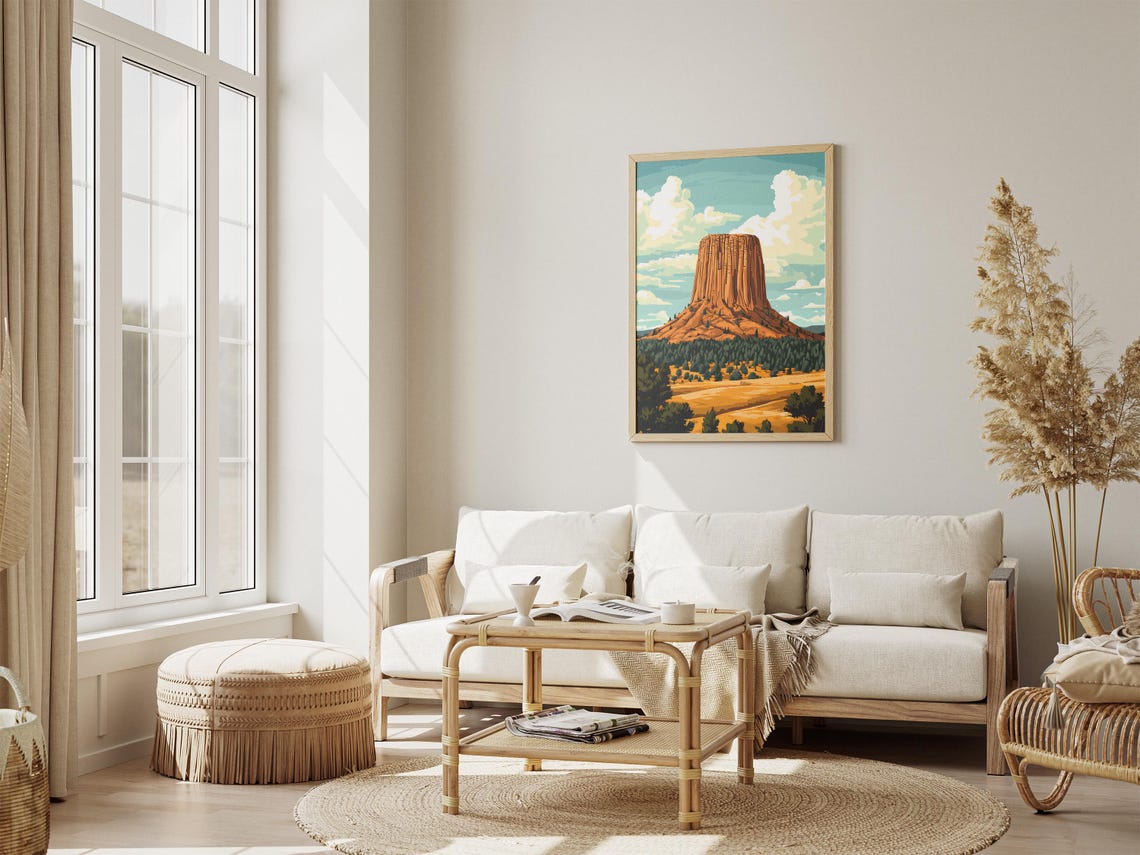 Devils Tower Wyoming Orange Butte Golden Prairie Landscape Poster - Image 4