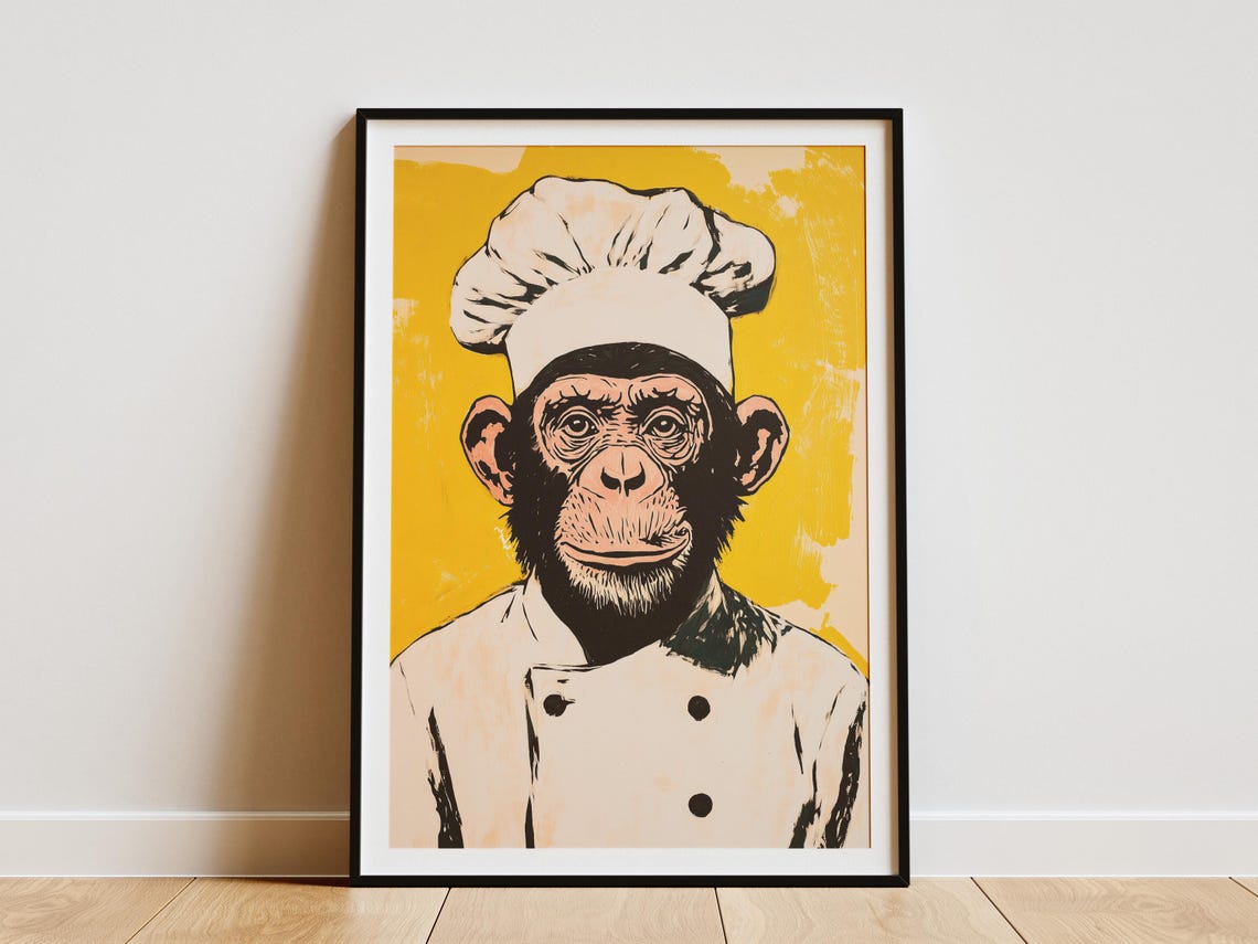 Chimpanzee Chef Pop Art Funny Animal Kitchen Decor Sunny Poster