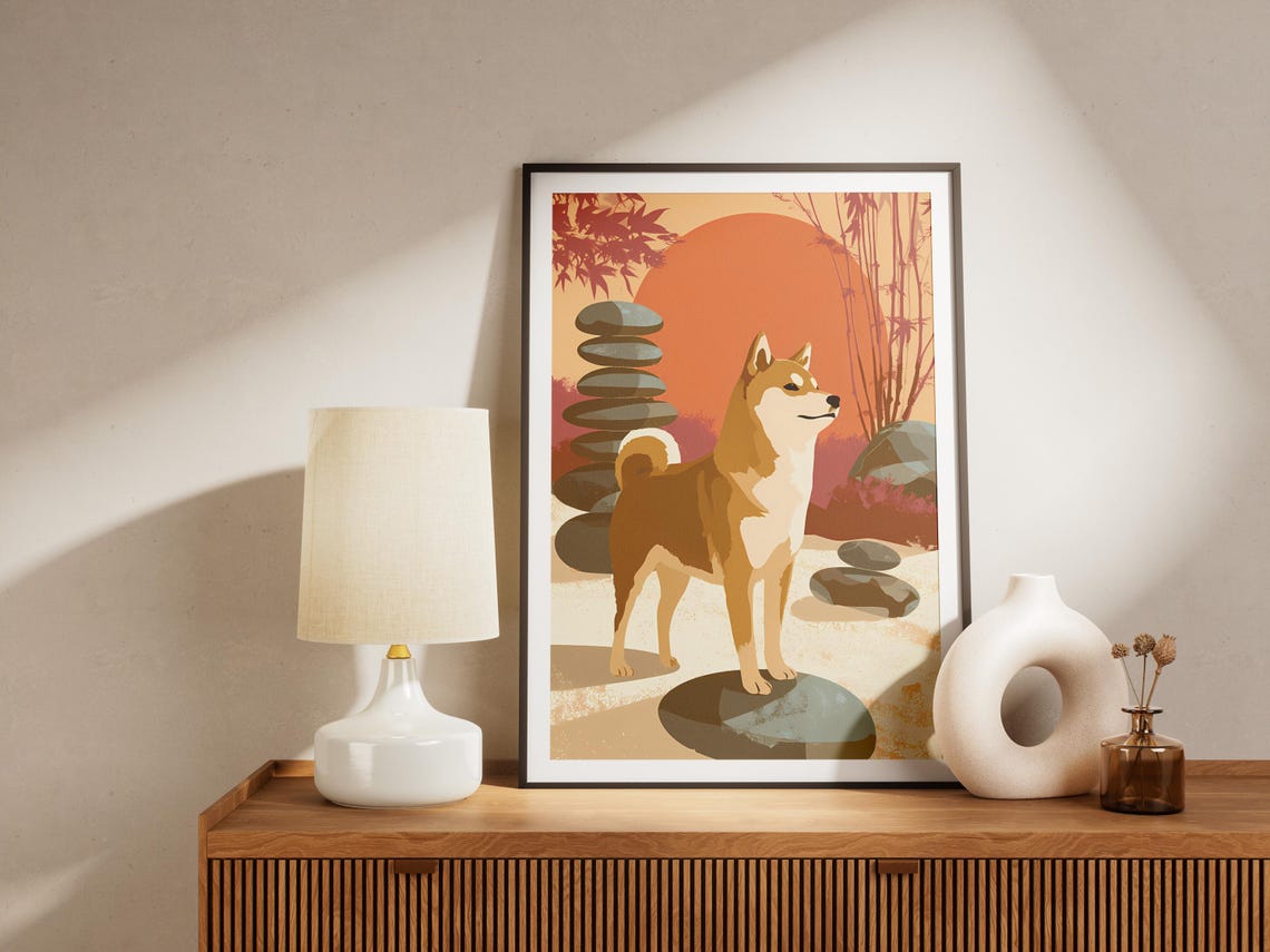 Minimalist Shiba Inu In Japanese Zen Garden Art Print Serene Japan Dog Travel Poster Modern Asian Wall Decor Peaceful Home - Image 4