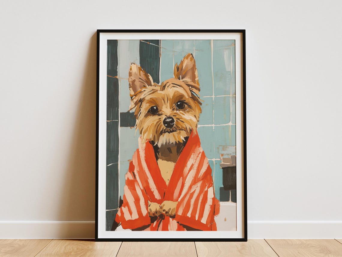 Yorkshire Terrier in Bright Red Robe Bold Painterly Dog Art Poster