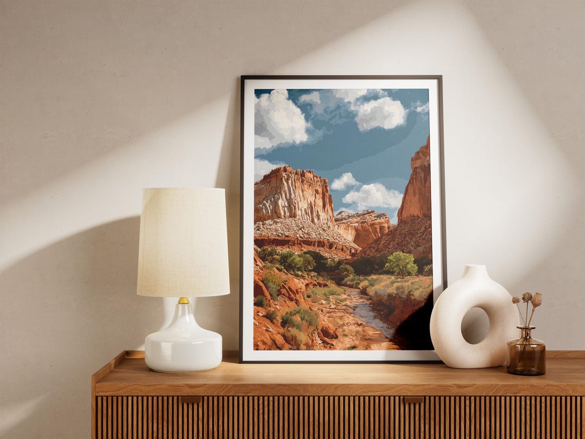Capitol Reef Utah Red Rock Cliffs Desert Stream Travel Poster - Image 4