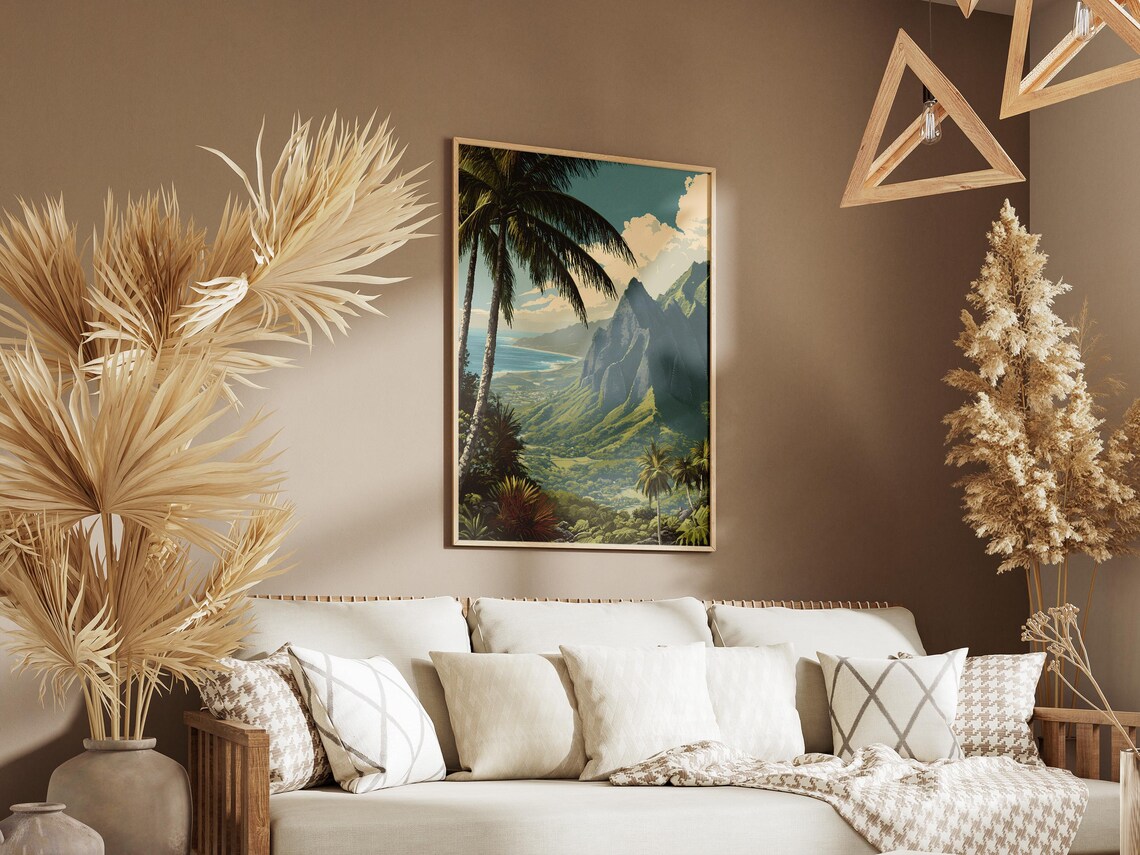 Hawaiian Tropical Mountain Coast Vintage Style Island View Poster - Image 3