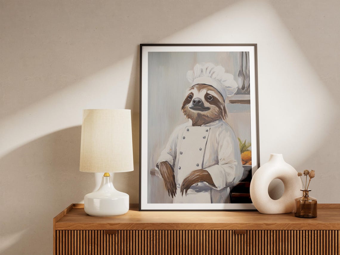Chef Sloth Print Kitchen Art Whimsical Animal Funny Poster Quirky Decor Cafe Restaurant - Image 4
