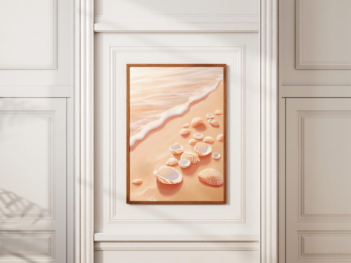 Scattered Seashells On Sandy Beach Beside Gentle Wave Poster - Image 2