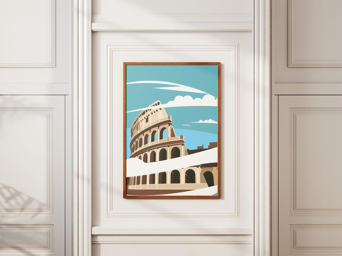 Colosseum Rome Minimalist Travel Poster with Clouds and Blue Sky - Image 2