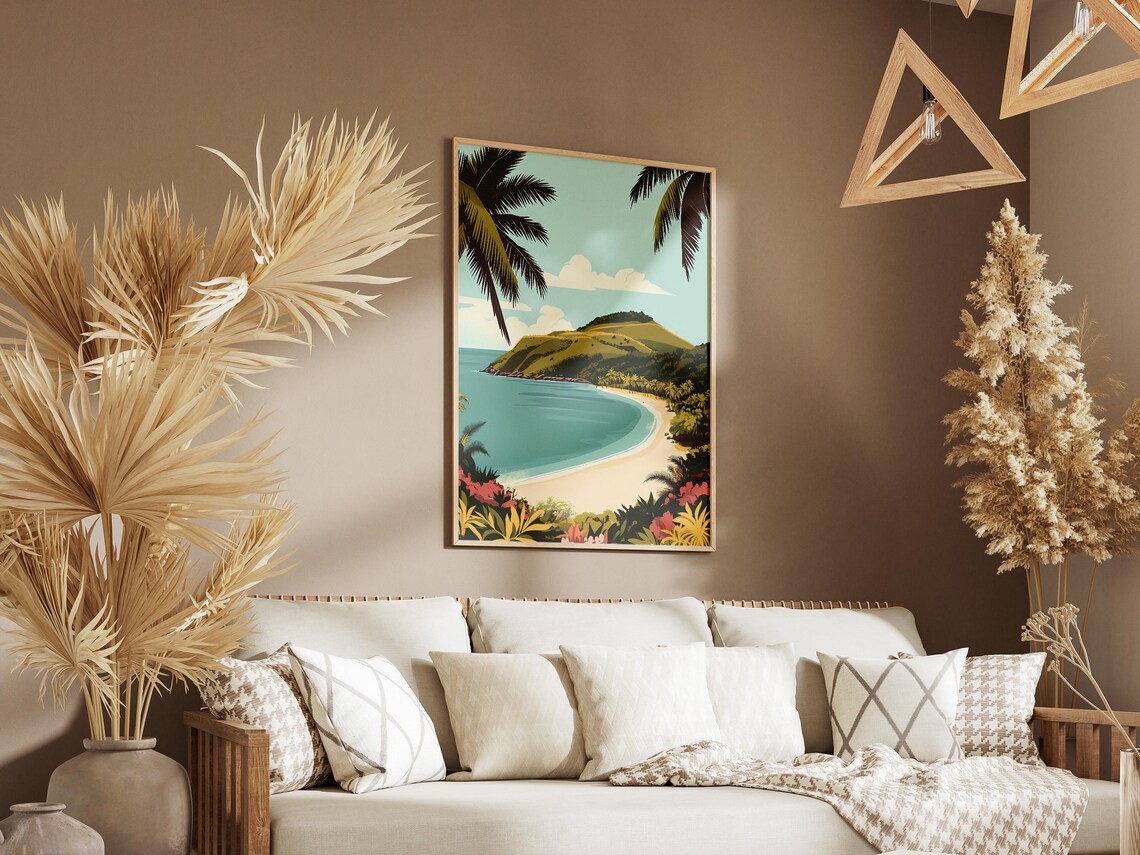 Yasawa Islands Fiji Palm Beach Green Island Hill Landscape Poster - Image 3