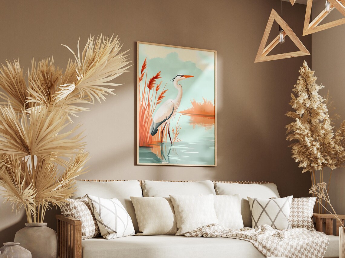 Great Blue Heron in a Marsh with Red Reeds Wetland Bird Poster - Image 3