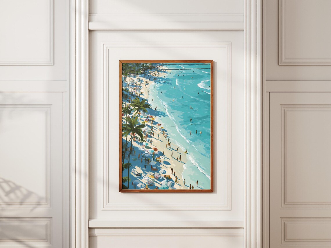 Crowded Tropical Beach Aerial View Vintage Travel Style Art Poster - Image 2