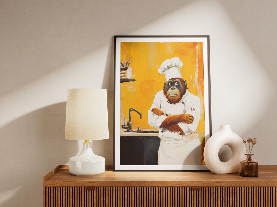 Funny Orangutan Chef Art Print Kitchen Quirky Animal Poster Modern Unique Cooking Decor - Image 4