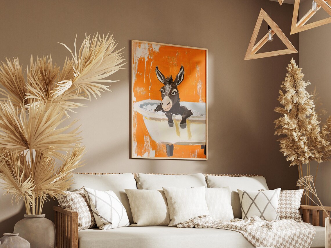 Baby Donkey in Bathtub Orange Background Funny Animal Poster - Image 3