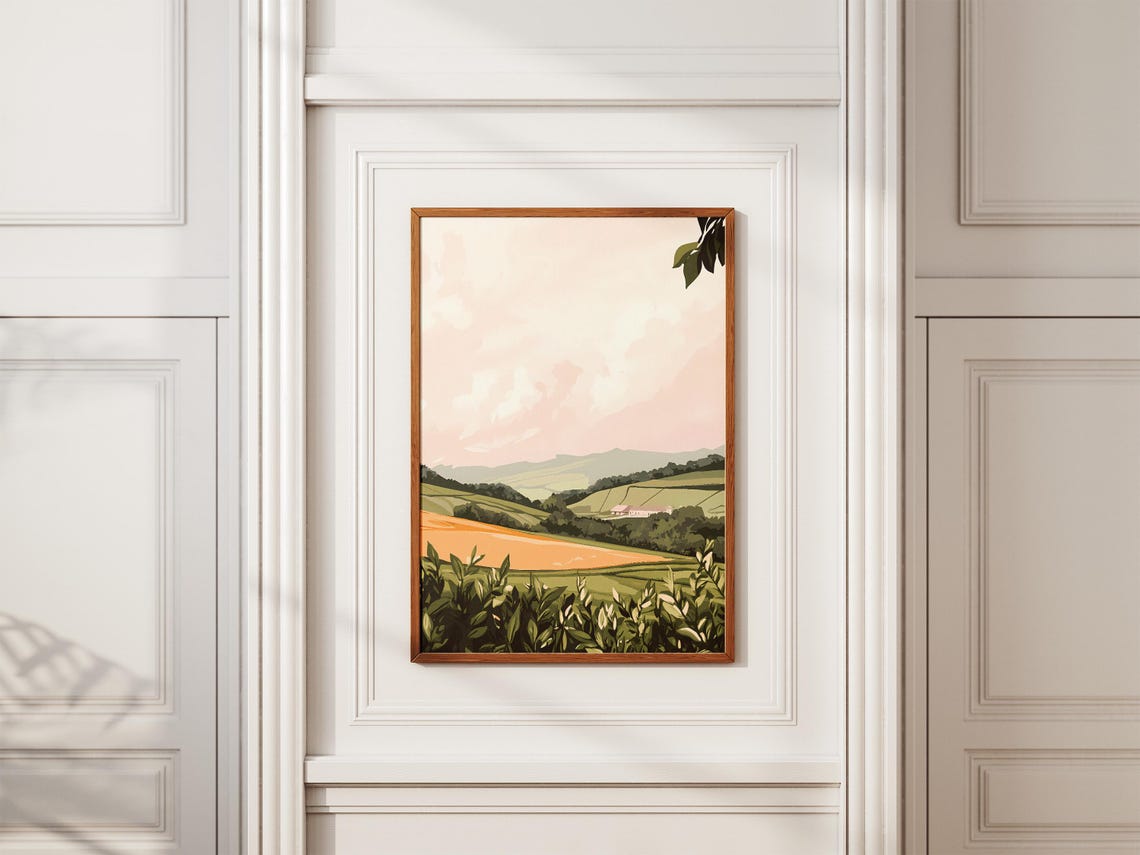 Green Rolling Fields With Golden Patch Peaceful Countryside Poster - Image 2