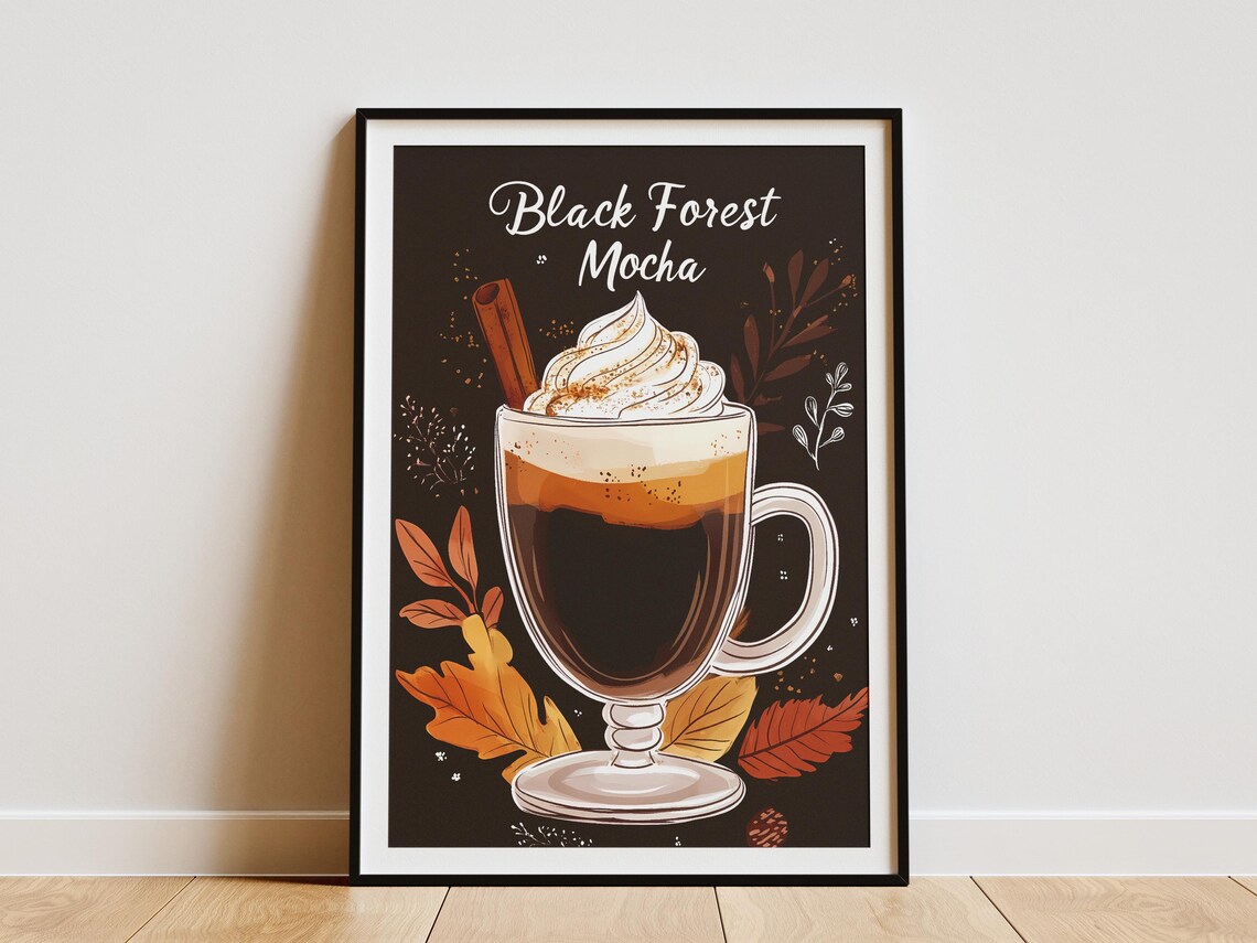 Black Forest Mocha Coffee Drink Posterautumn Coffee Printfall Drinkscozy Coffee Shop Decorwhipped Creamcinnamoncoffee Posterdrink