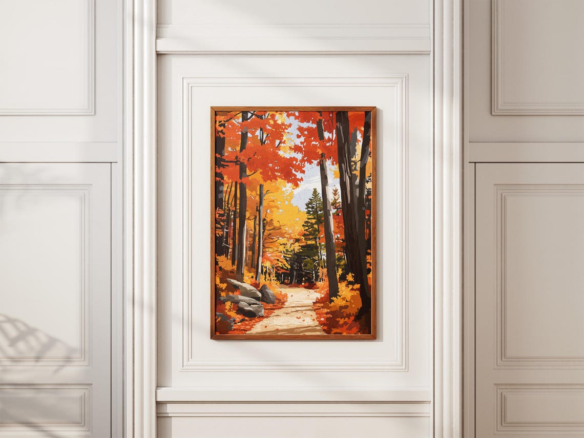Red Maple Autumn Forest Trail With Rocks And Fall Foliage Poster - Image 2