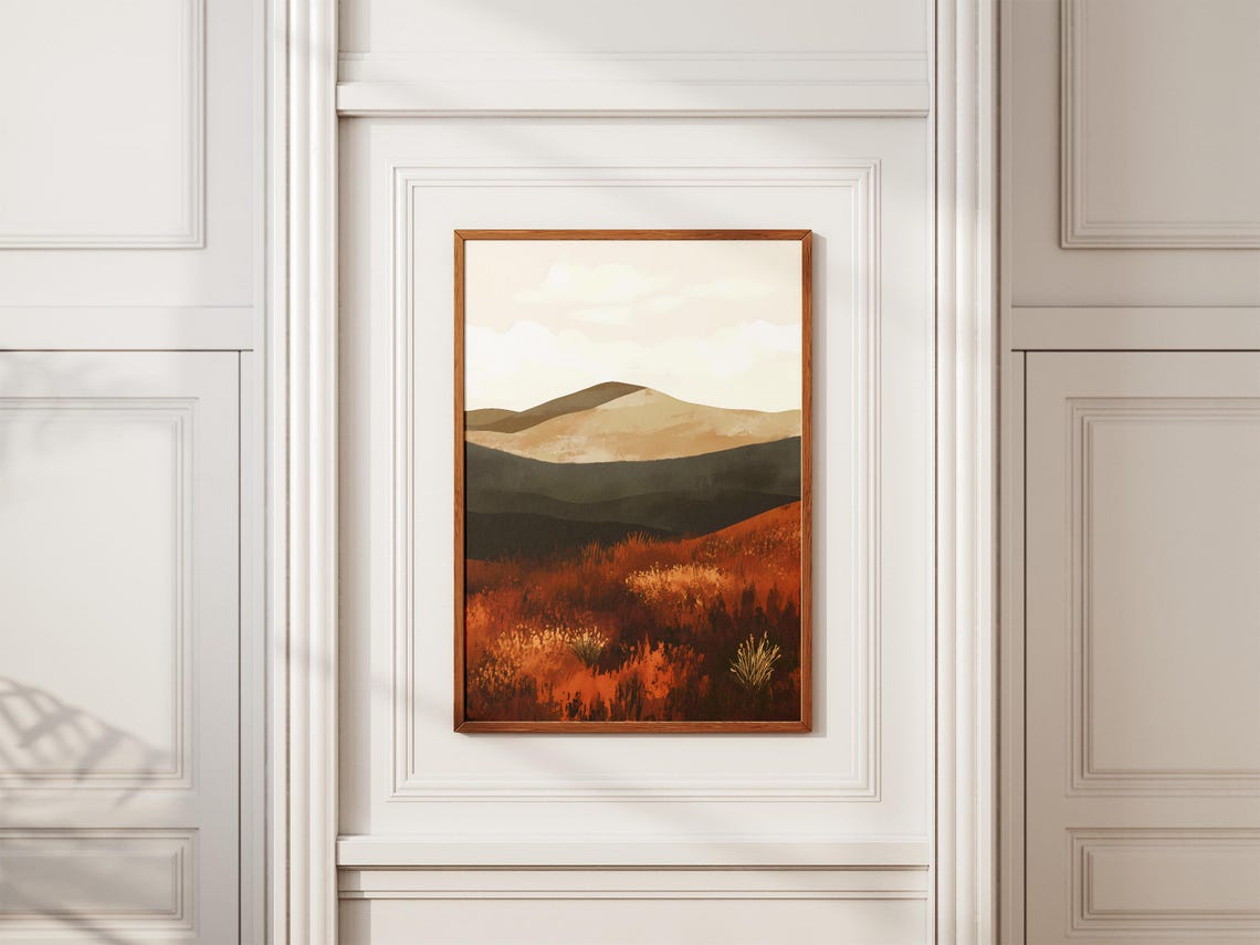 Autumn Mountain Landscape Abstract Orange Foliage Art Poster - Image 2