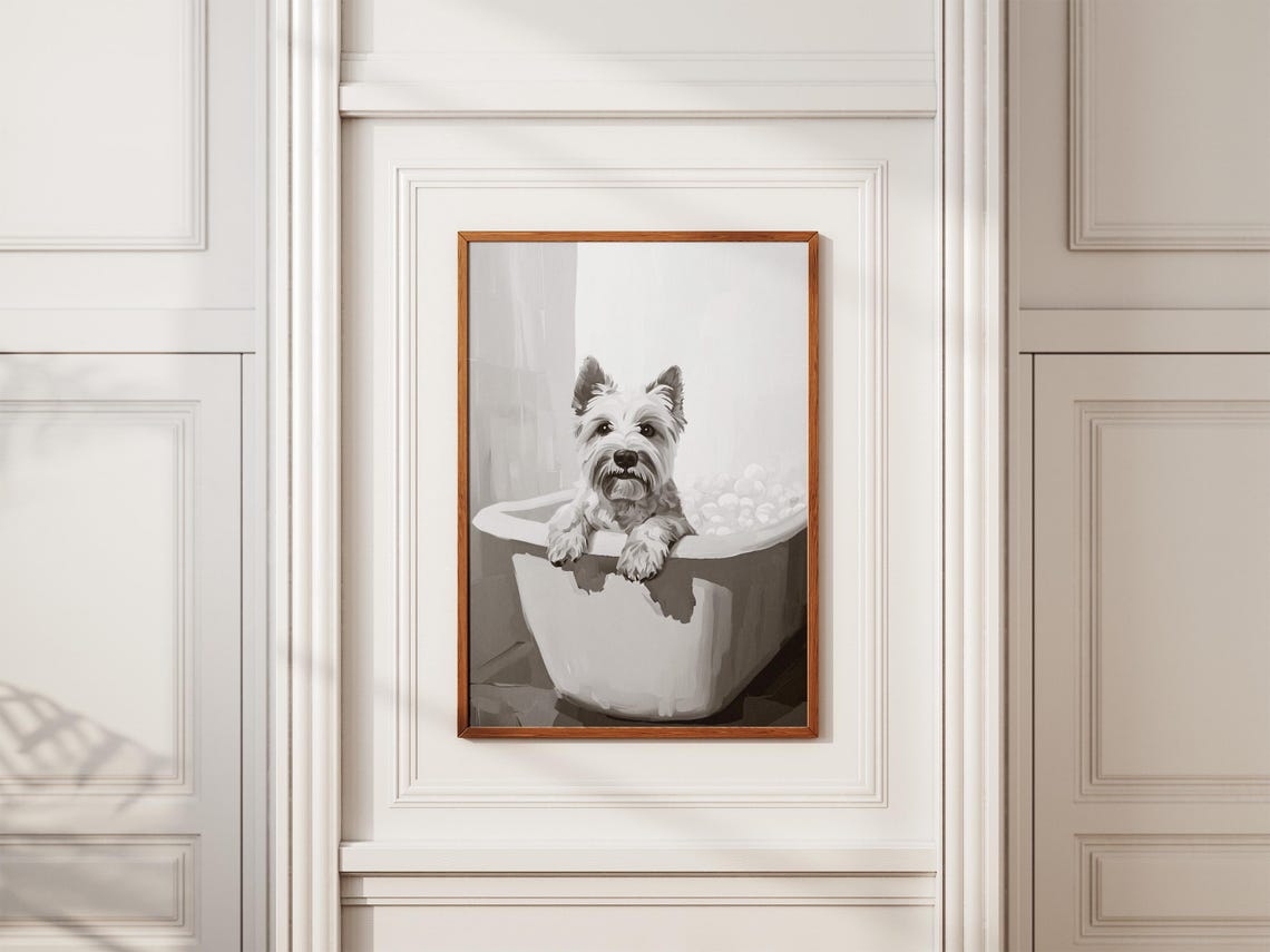 West Highland Terrier In Bubble Bath Poster Cute Dog Wall Decor - Image 2