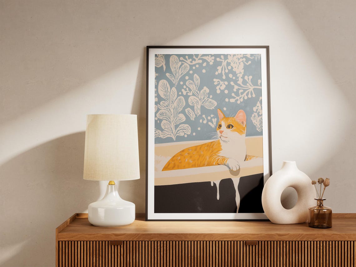 Orange And White Cat In Bathtub Poster Cute Funny Pet Bathroom Art - Image 4
