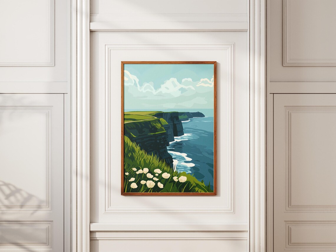 Cliffs of Moher Ireland Green Sea Cliffs Wildflowers View Poster - Image 2