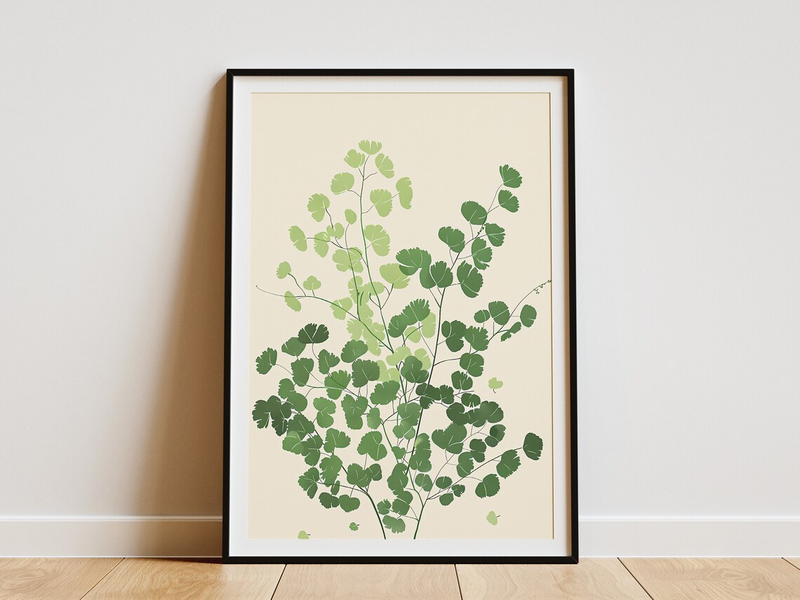 Maidenhair Fern Cream Minimalist Botanical Greenery Art Poster