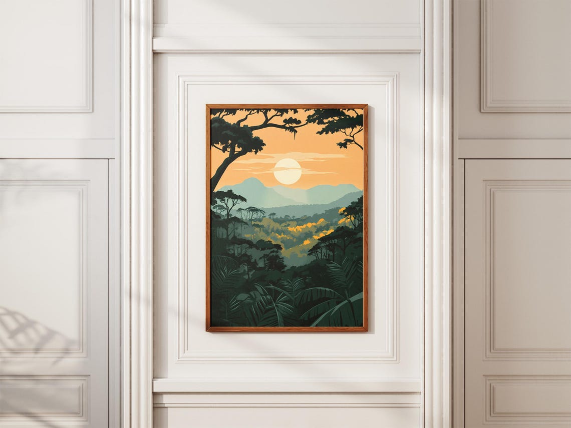 Kahuzi Biega Congo Jungle Sunset Mountains Vintage Travel Decor Poster - Image 2