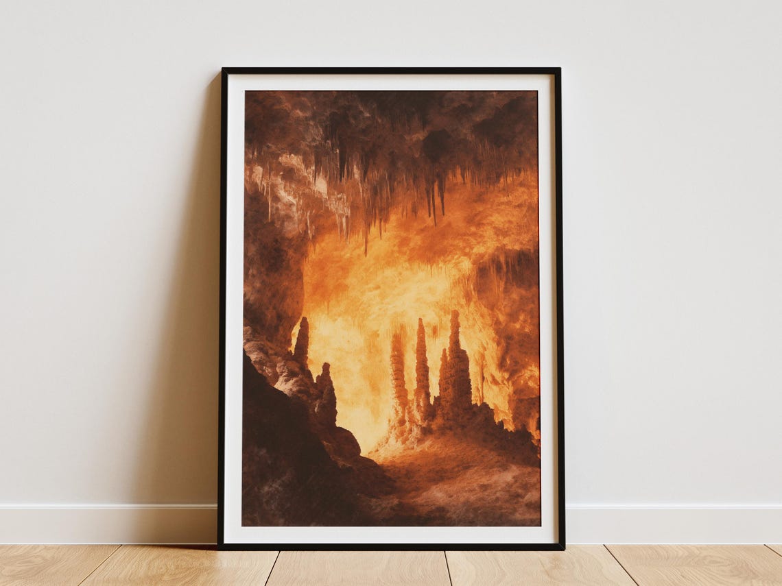 Carlsbad Caverns National Park Amber Underground Cave Art Poster