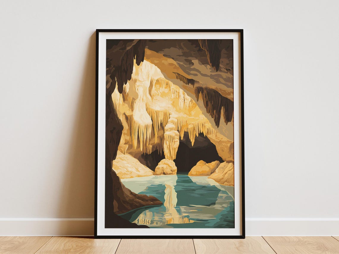 Carlsbad Caverns Underground Lake Stalactite Cave Art Poster