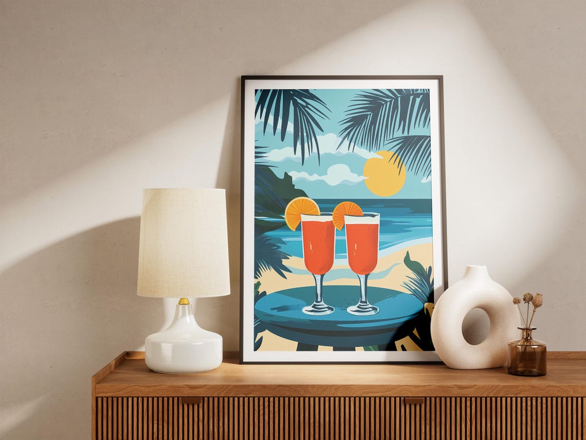 Tropical Beach Cocktails Poster with Two Sunset Drinks by the Ocean - Image 5