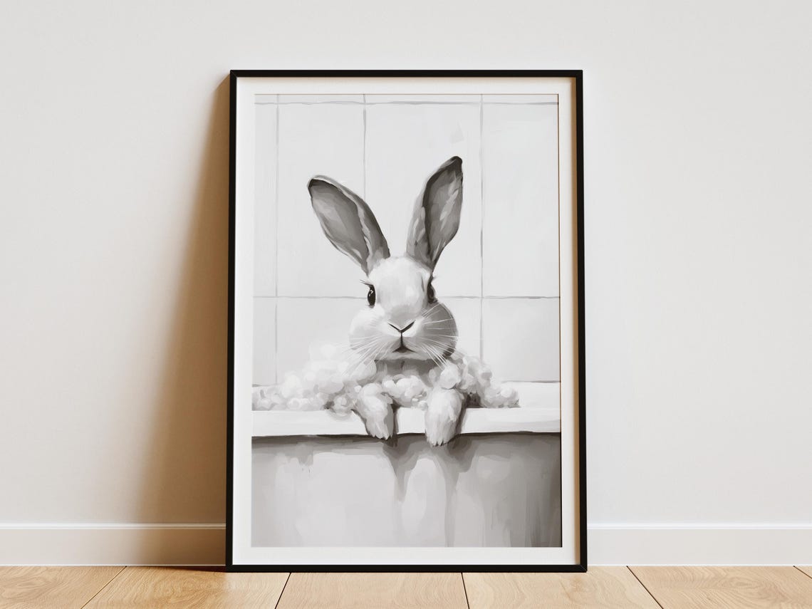 Sweet Rabbit Bubble Bath Cute Minimalist Bunny Bathroom Poster