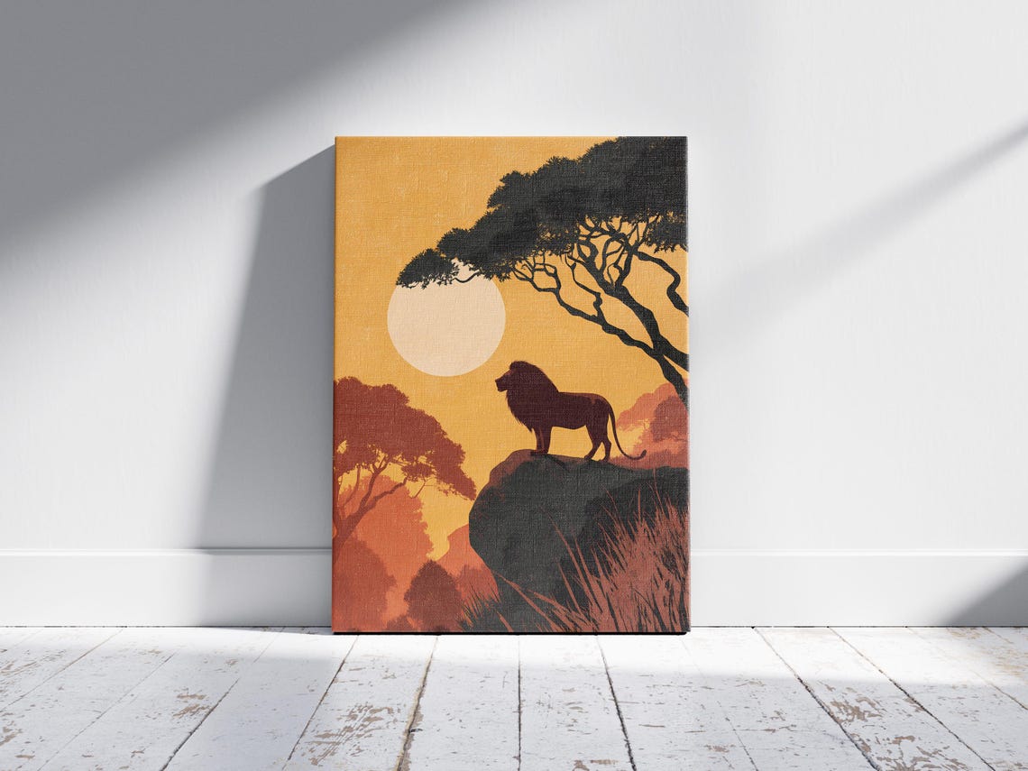 Majestic Lion Silhouette On Rock Over African Savanna Sunset Poster - Image 2