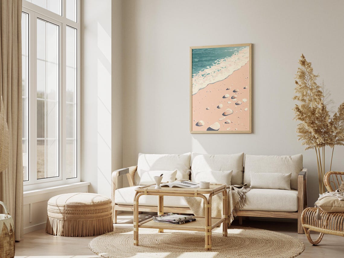 Scattered Seashells on Shore Surf Teal Wave Coastal Summer Wall Art - Image 3
