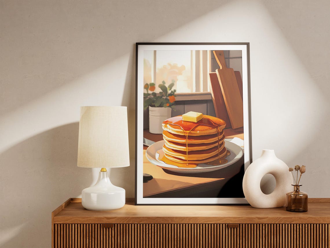 Buttered Pancakes Dripping Syrup Sunny Kitchen Breakfast Poster - Image 5