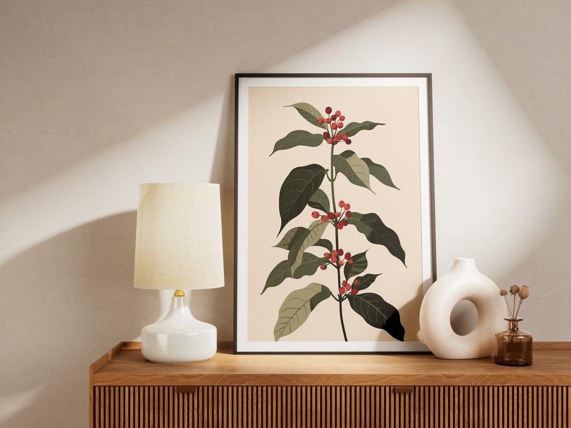 Coffee Plant Red Berries Branch Botanical Illustration Poster - Image 2
