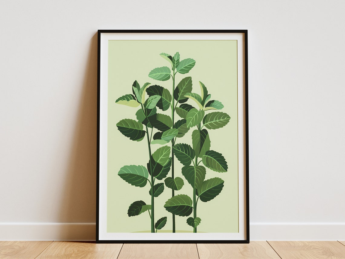 Minimalist Green Leafy Branches Botanical Print on Sage Background