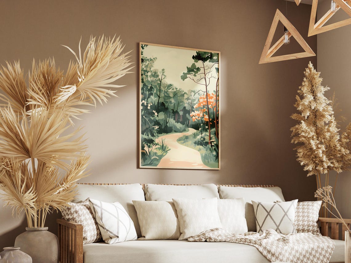 Winding Path Through Soft Green Spring Woods With Blossoms Poster - Image 3