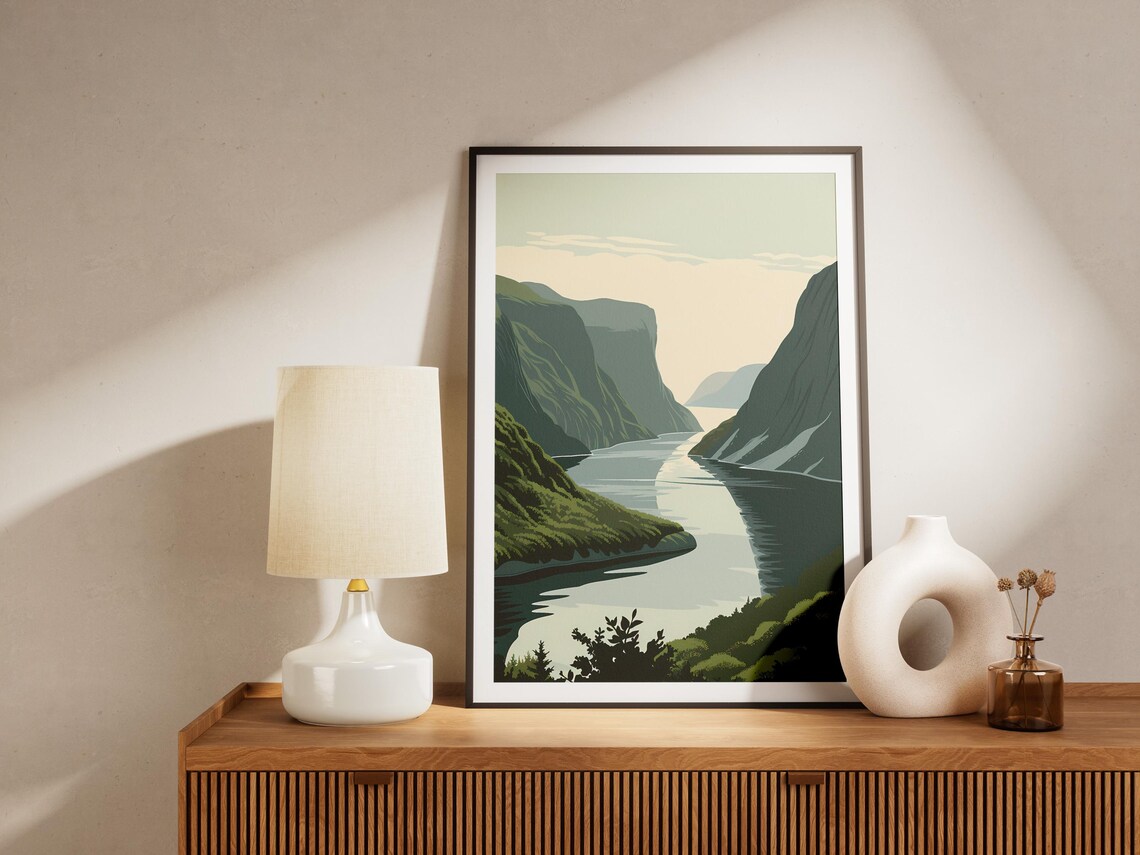 Gros Morne National Park Canada Fjord Mist Minimalist Travel Poster - Image 2