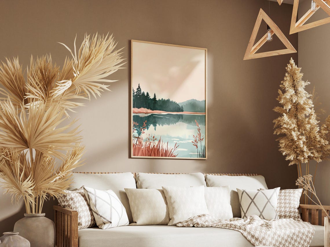Dawn Lake With Pine Forest Mirror Reflection Landscape Poster - Image 3