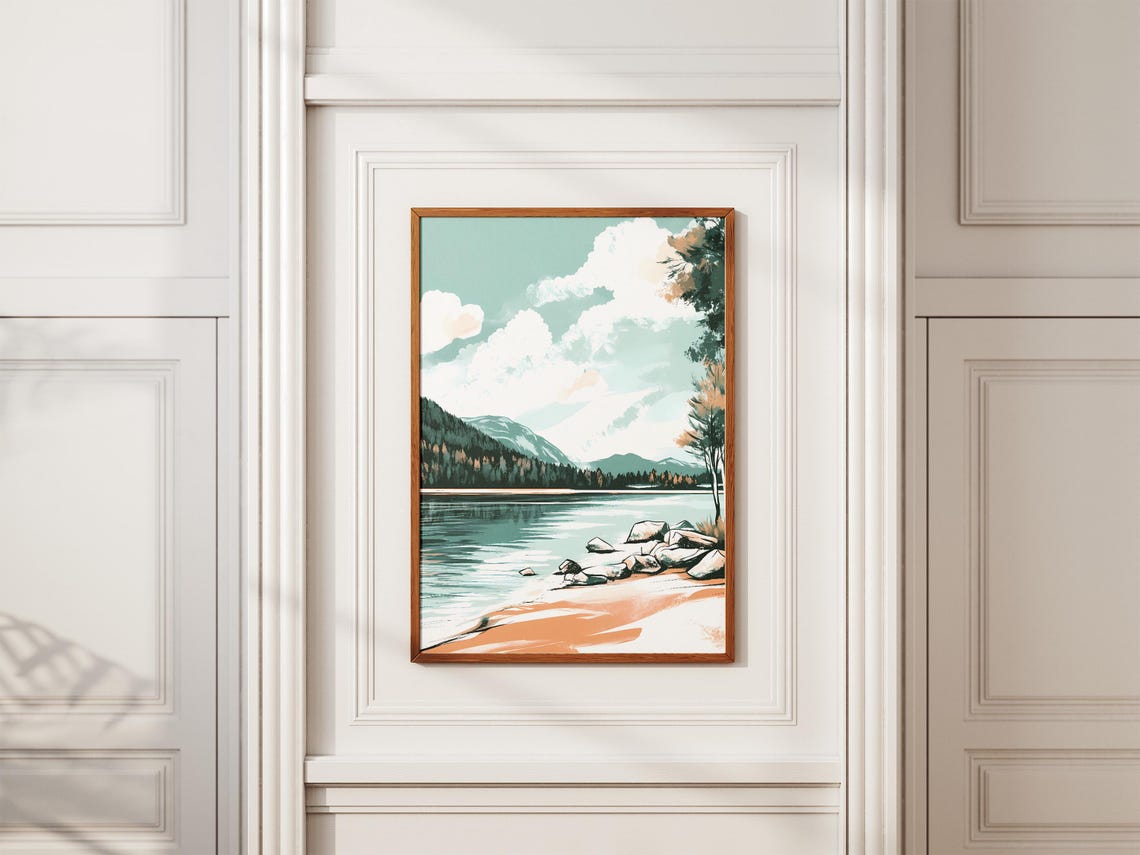 Lake Poster Peaceful Lake Poster Nature Art Print Landscape Wall Art Calm Lake Scene Modern Lake Print Abstract Lake Green Lake Poster - Image 2