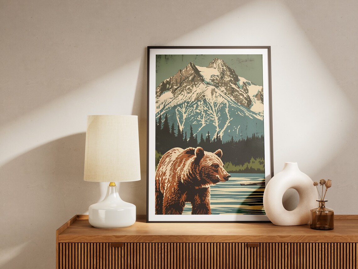 Katmai National Park Brown Bear Alaska Wild Mountain Lake Poster - Image 2