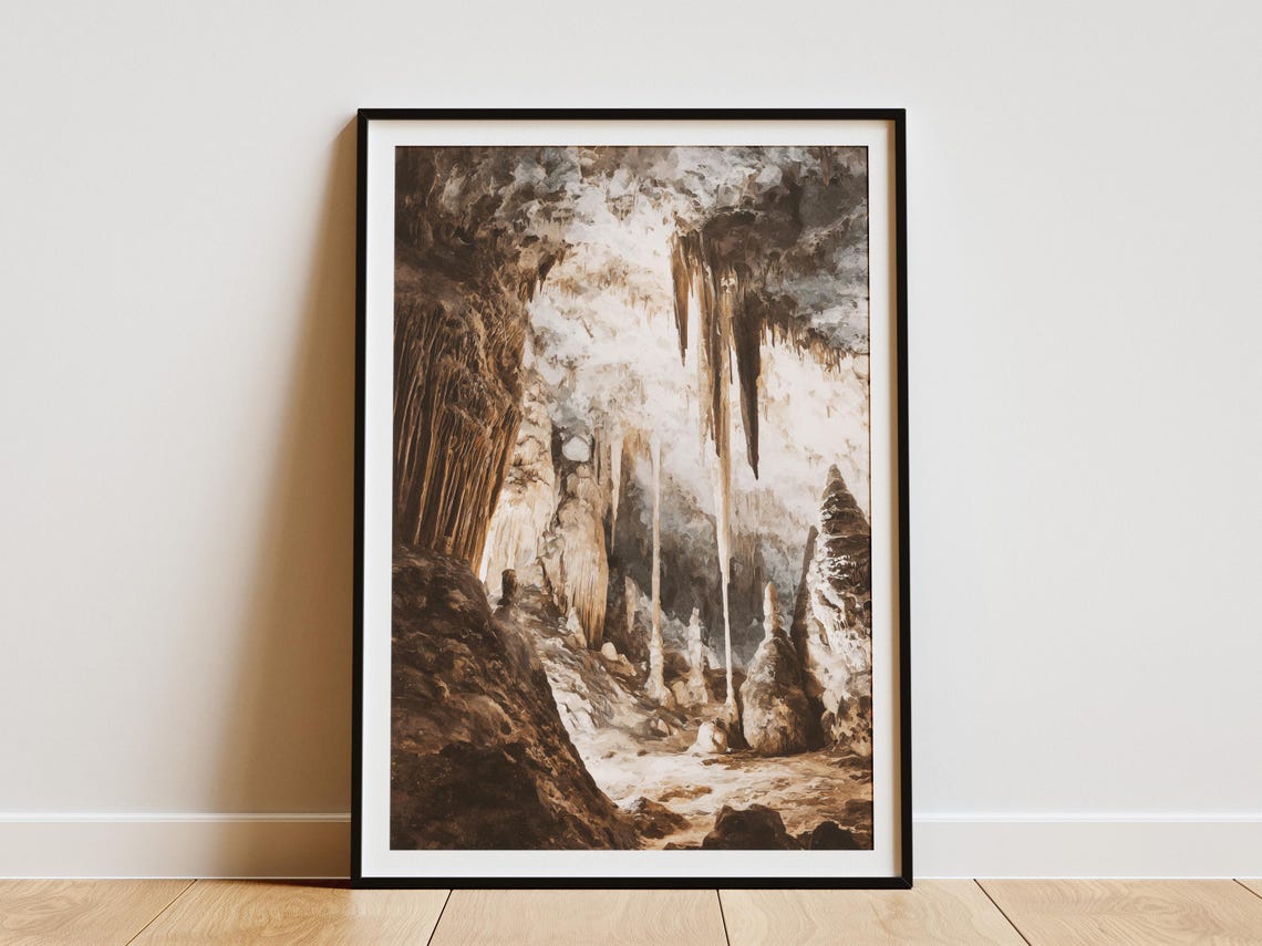 Carlsbad Caverns National Park Sepia Stalactite Cave Art Poster