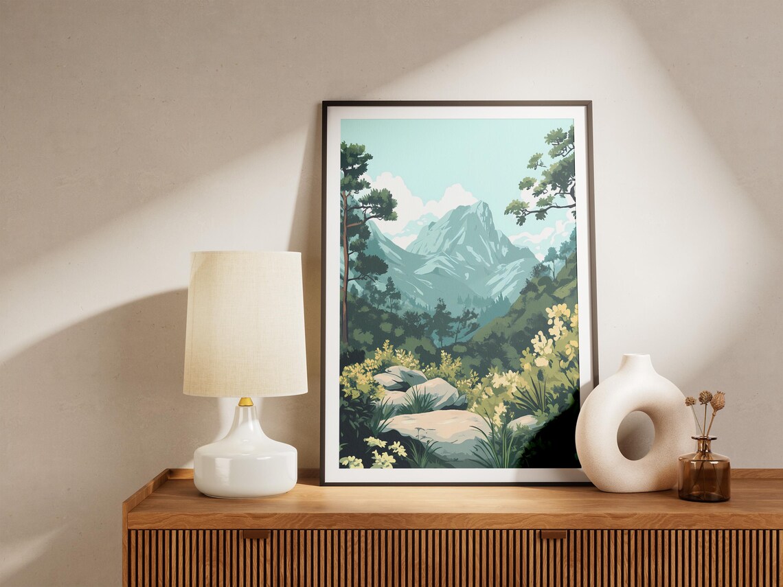 Alpine Valley Pines Yellow Wildflowers Stream Mountain Poster - Image 5
