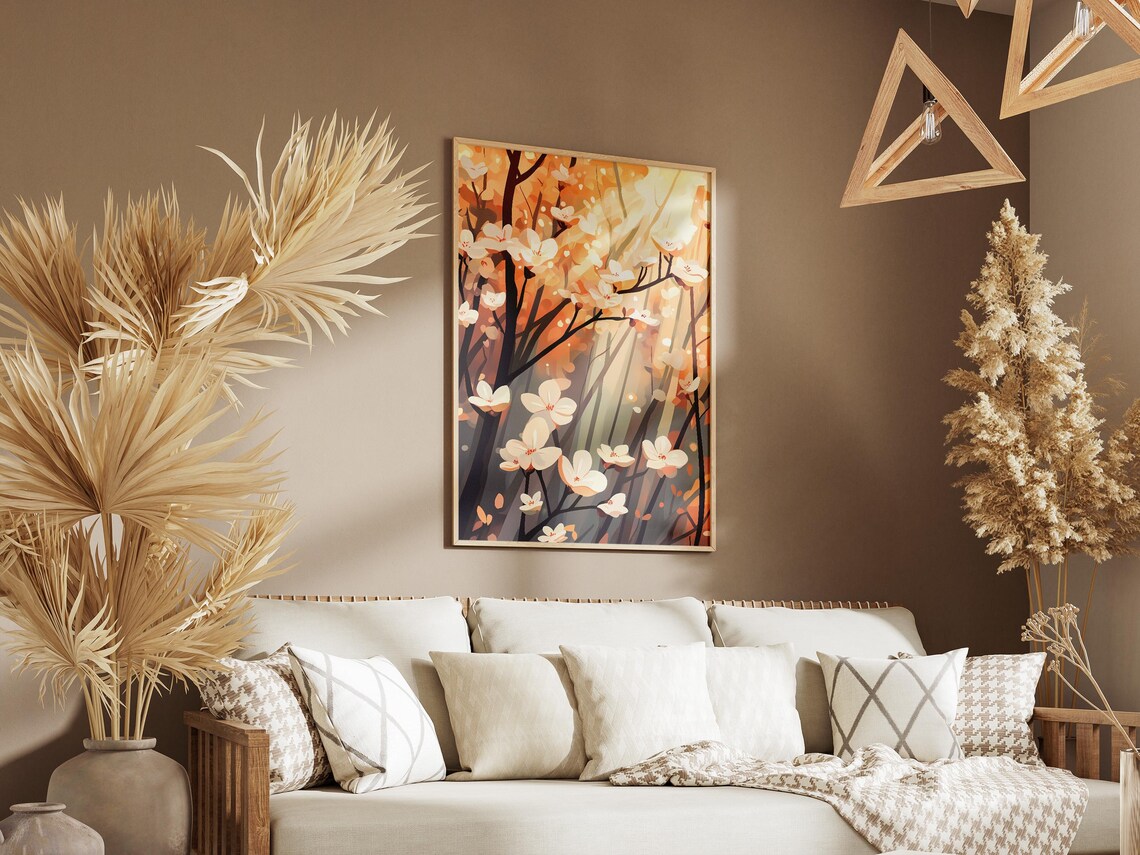 White Dogwood Blossoms Sunbeam Forest Spring Flower Scene Poster - Image 3